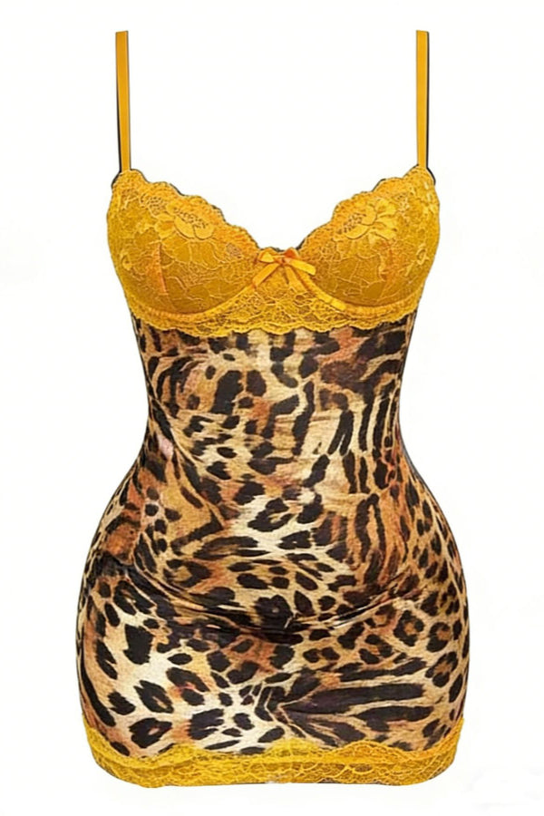 Golden Hour Leopard Lace Mini Dress